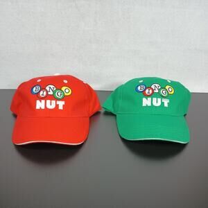 Set of 2 BINGO NUT Logo Embroidered Baseball-Style Caps Red & Green Adjustable